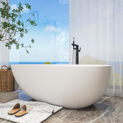 67'' x 33.5'' Freestanding Soaking Solid Surface Bathtub in Matte White