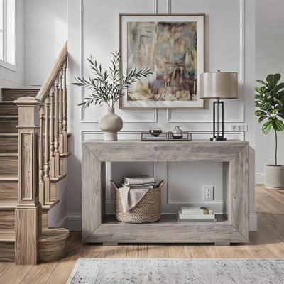 47 Inch Entryway Console Table with Power Outlets - Gray Particle Board Narrow Sofa Table for Hallway Living Room Foyer Apartment - Storage Display Table for Lamps Decor and Devices