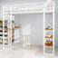 Lit simple à structure en fer blanc avec table et rampe intégrées, coffre-fort stable pour la chambre à coucher, pieds à double support, structure de bureau en L à faible encombrement, longue durée de vie