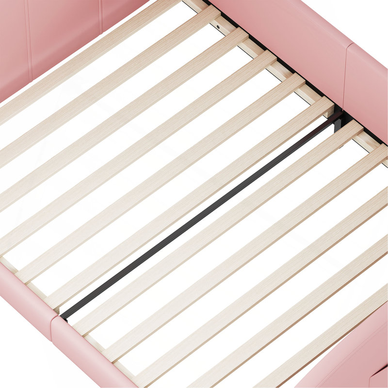 Charmant lit plateforme tapissier en forme de lapin pour chambre de fille, Rose