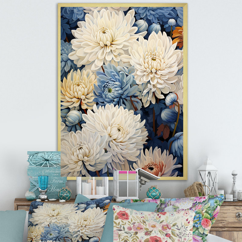 Minimalisme mamans en beige et bleu pâle sur toile, Cadre doré simple, H 32 po x l 24 po x P 1 po