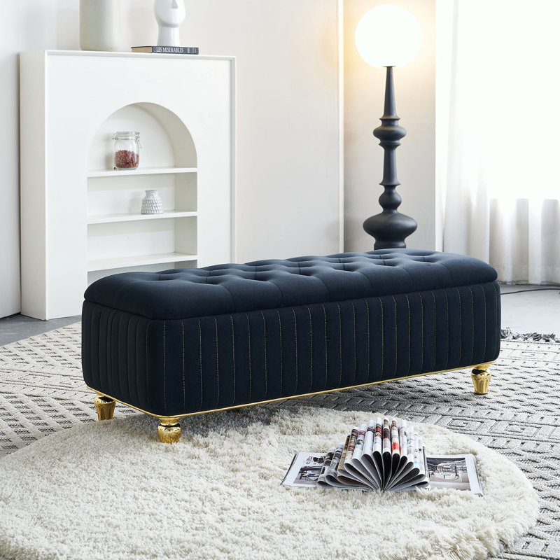 Upholstered Storage  Bench, Black