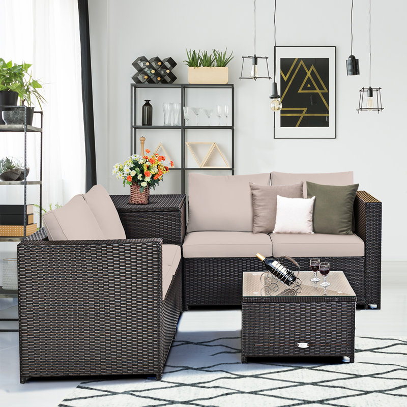 Ensemble de conversation avec canapé et coussins 8 pièces Garren, Beige