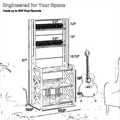 Meuble de rangement pour disques vinyles à 5 niveaux avec tablette à plateau tournant et prise de courant intégrée, armoire de rangement multimédia et organisateur de présentation d'albums pour le salon, la chambre à coucher ou le home studio