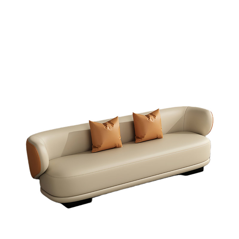 Banc rembourré en cuir Marazion, Blanc cassé / Orange