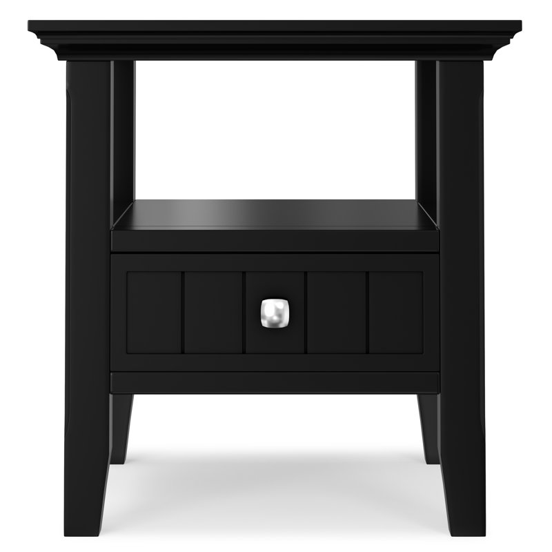 Acadian Solid Wood Transitional End Table with Drawer and Open Shelf