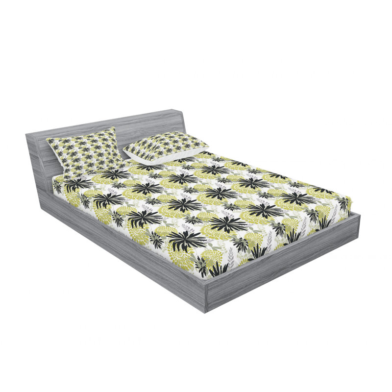 Ensemble de draps à fleurs et feuilles, Ensemble de draps pour lit double avec un drap-hou