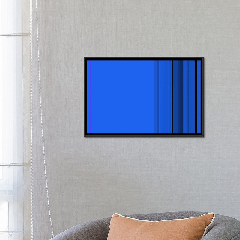 Art sur toile rayée bleu véritable, H 18 po x l 26 po x P 1,5 po, Toile avec cadre noir