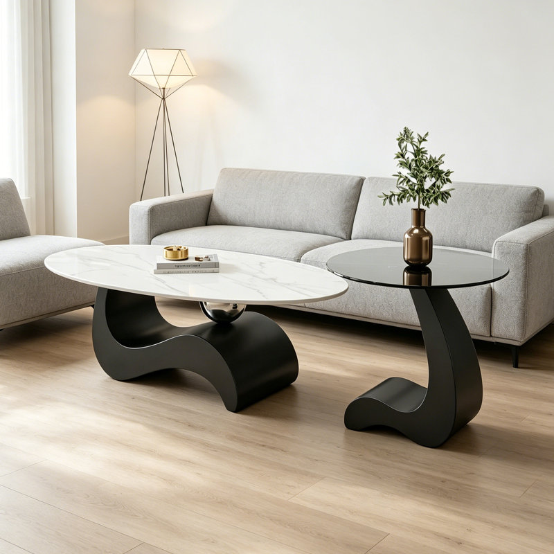 Table basse Italian Minimalist, H 15,74 po x L 51,18 po x l 27,55 po, Blanc / gris / transparent