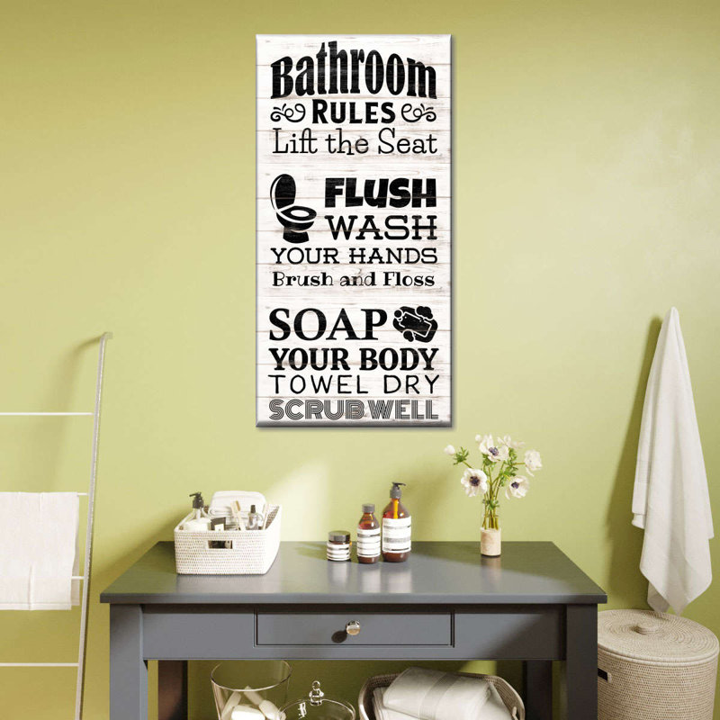 «Quick Bathroom Rules» sur toile, H 24 po x l 12 po x P 1,25 po