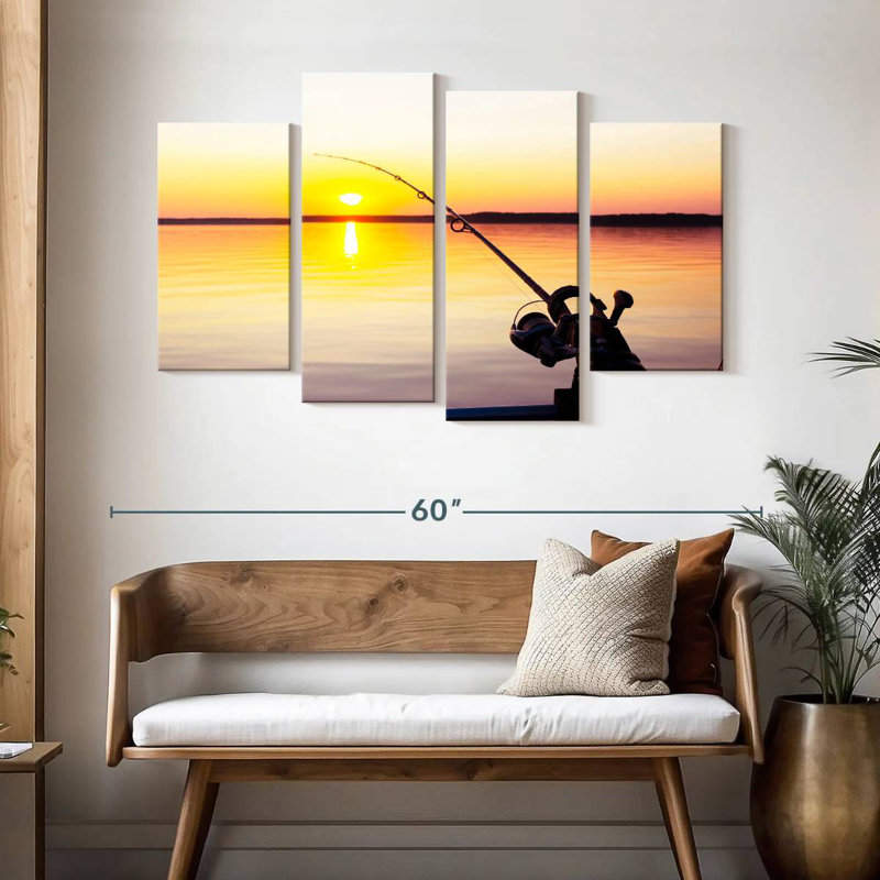 Senne pêchant au coucher du soleil, H 32 po x l 52 po