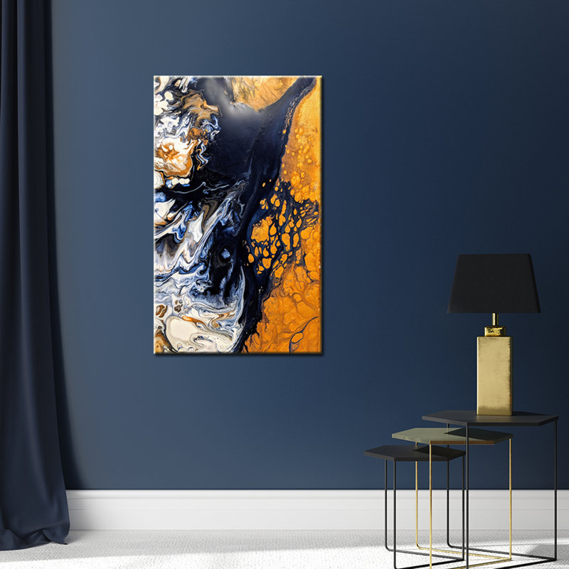 Navy & Gold Abstract 1 Piece Wrapped Canvas Wall Art Set, 76cm H x 51cm W x 2cm D