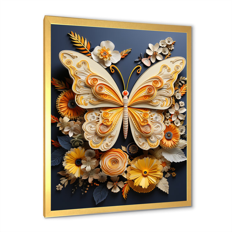 Décoration murale citron jaune I - papillon, H 40 po x l 30 po x P 1,5 po, Encadrement doré