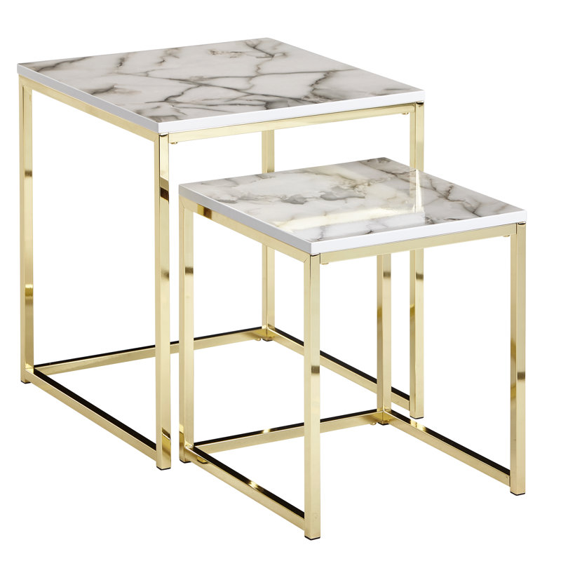 Arnone Sled Nesting Tables, White, Gold