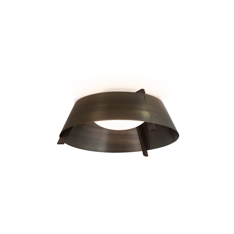 Casia 1 - Light LED Flush Mount, Dark Stained Walnut, Distressed Brass, 2700 K