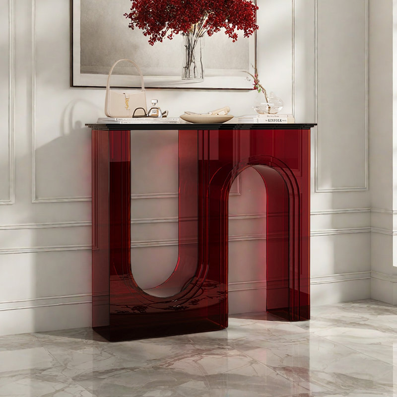 Luxury-lite acrylic minimalist console table, Rouge
