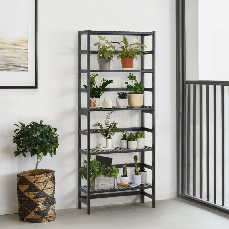 5-Tier Bamboo Shelf with Adjustable Layer for Bathroom, Bedroom, Kitchen, Black, Black