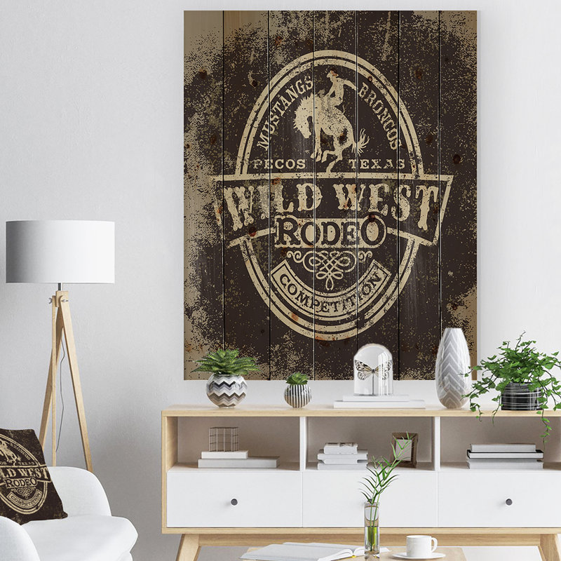Wild West Rodeo - Peinture sur bois sans cadre, H 36 po x l 24 po x P 1 po