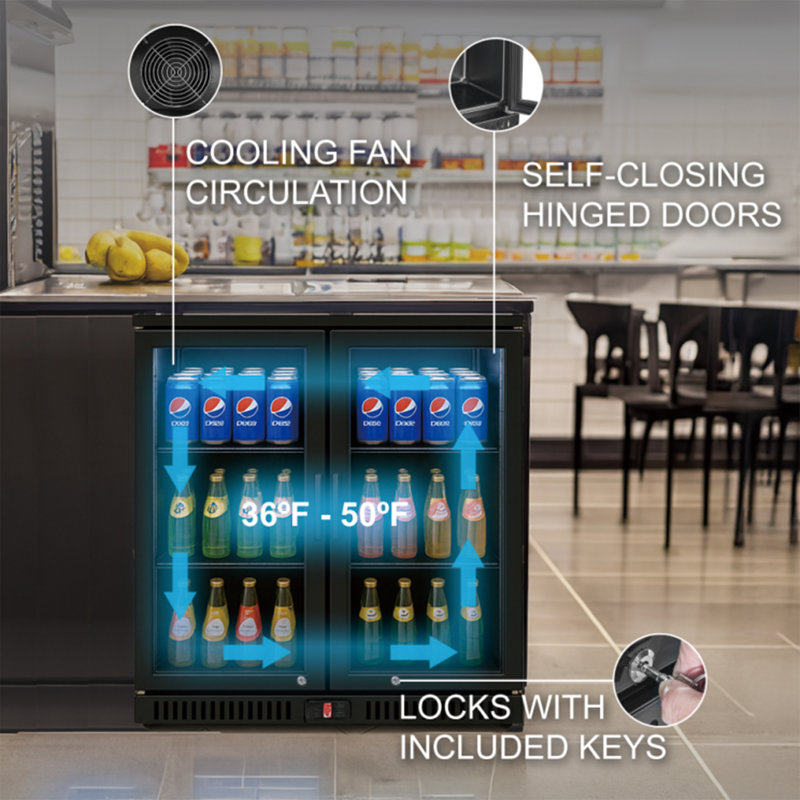 VITLIFE Back Bar Cooler with 2 Glass Doors， Under Counter Beverage Refrigerator with LED,7.5 Cu.Ft.，Counter Height Commercial Bar Fridge for Beer, Wine, Soda in Bar, Restaurant, Home