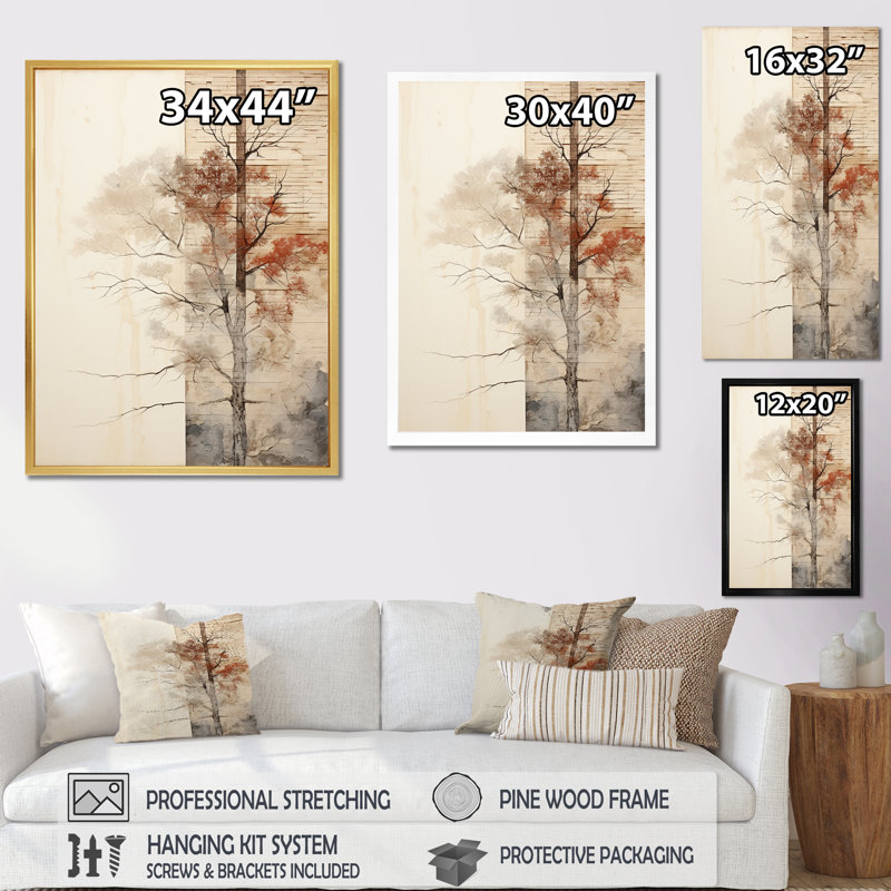 Minimalisme, séquoia beige, impression sur toile encadrée, H 32 po x l 24 po x P 1 po, Cadre flottant noir