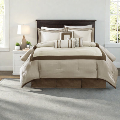 Elegant 7-piece Bedding Sets, Polyester Comforter, Neutral Hotel Style For Queen Bed