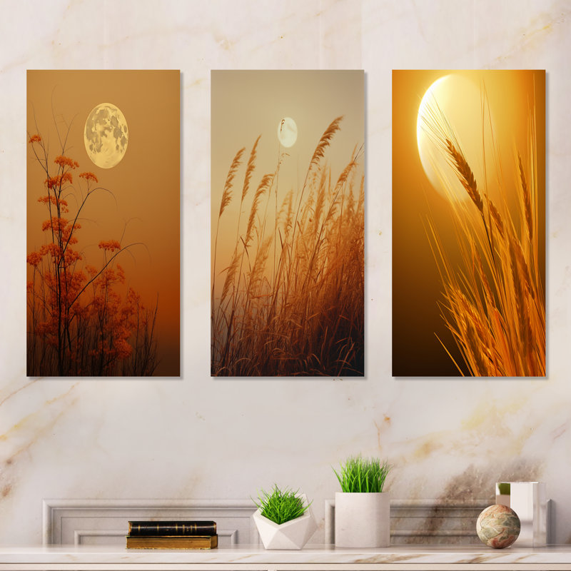 Moon Honey Harvest Dreamscape - Moon Metal Wall Art Prints Set Of 3, 28" H x 36" W