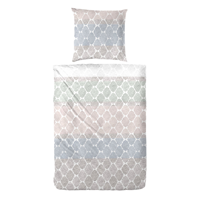 Abhik Cotton 180 TC 2 Piece Duvet Cover Set, Single - 1 Pillowcase (80 x 80 cm), Beige/Blue