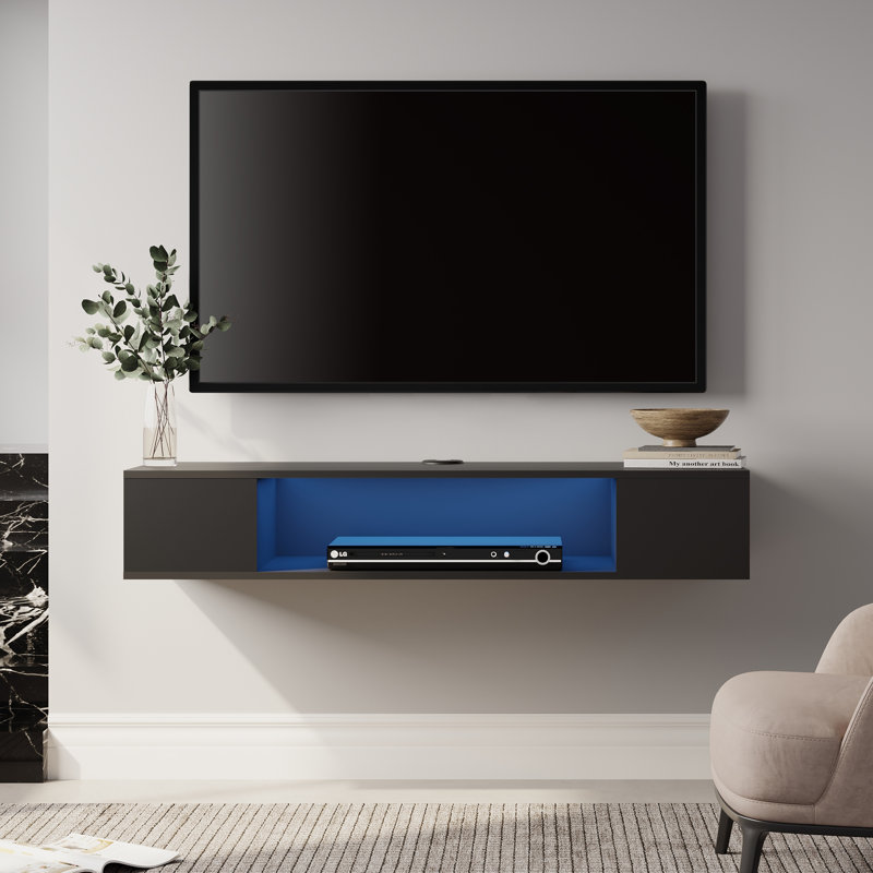 Meuble audio-vidéo pour téléviseur de 55 po ou moins Chandru, Gris / bleu clair