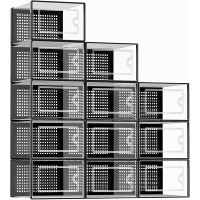 12-Pack X-Large Clear Plastic Shoe Storage Boxes – Stackable Organizer Bins For Closet, Entryway, And Under-Bed Storage