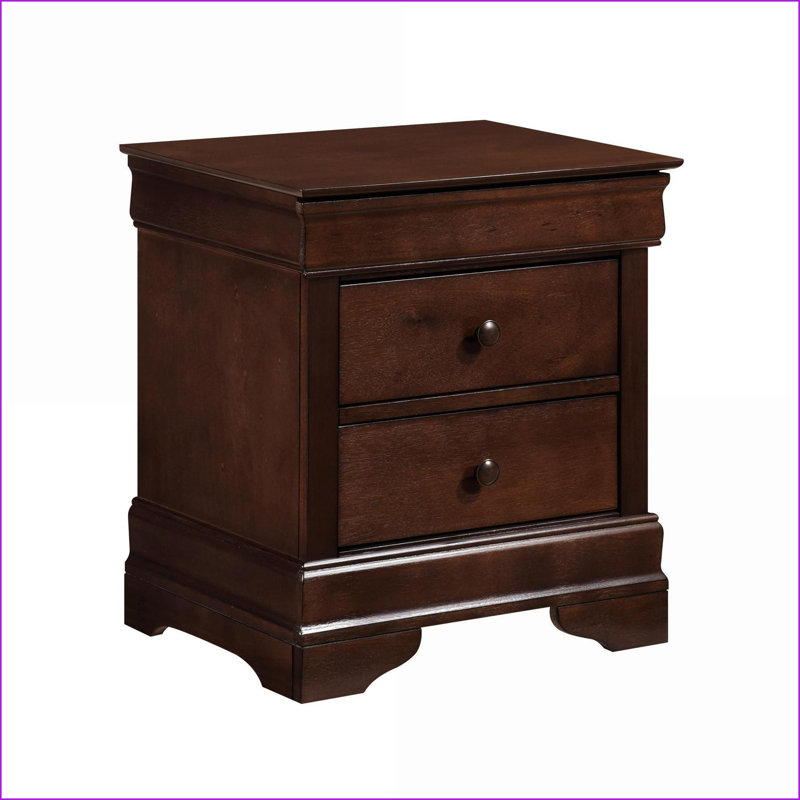 Louis Philippe Brown Cherry Nightstand with 2 Drawers &amp; Hidden Jewelry Drawer