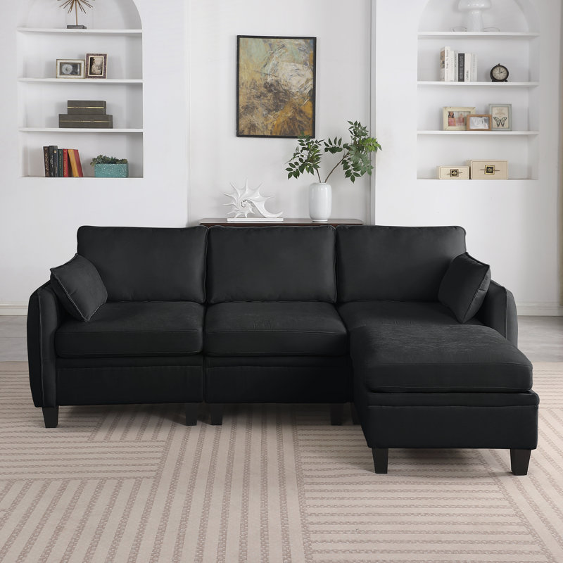 Canapé en L avec repose-pieds en L, Noir