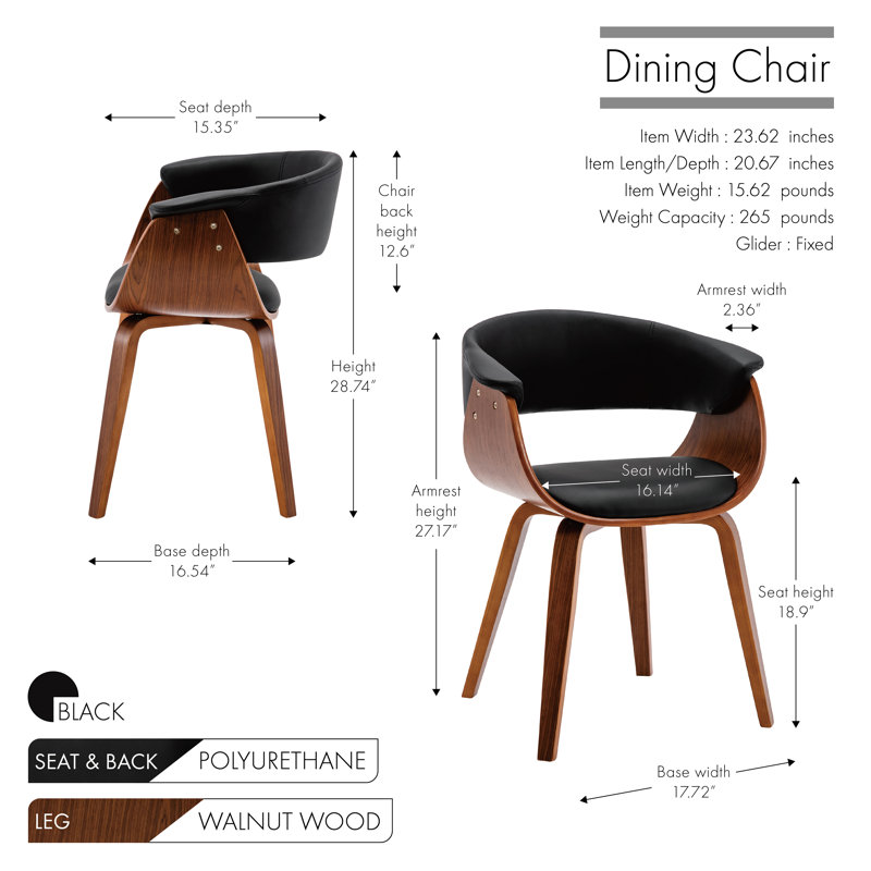 48cm H Polyurethane Upholstered Armchair, Black