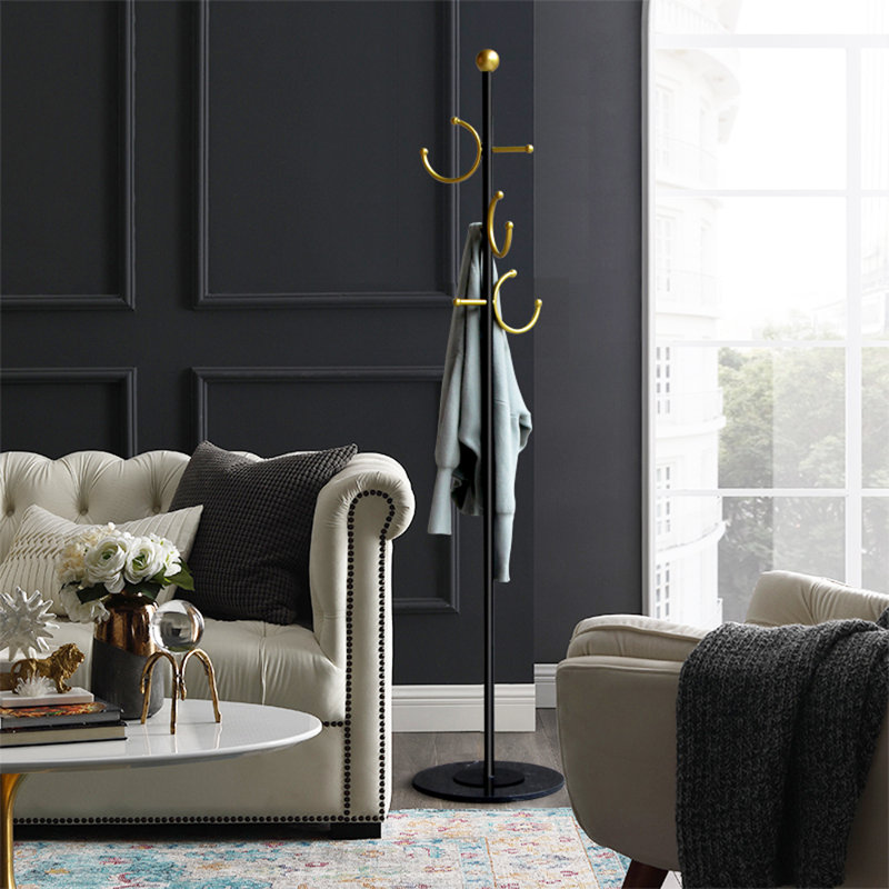 Leiani 6 - Hook Coat Rack with Marble Base, Compact Design Easy Assembly Crescent-Shaped Art Style
