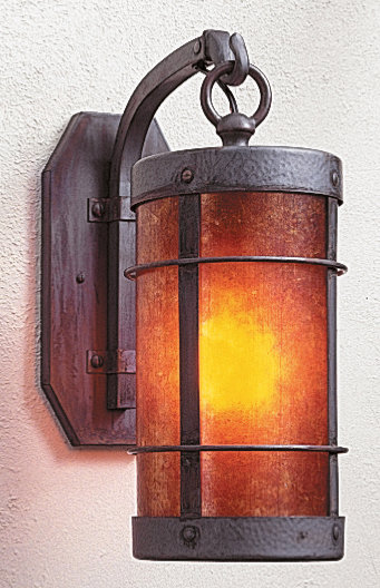 Valencia 1 - Light Armed Sconce, 13" H x 5.125" W x 9.375" D, Mission Brown, Amber Mica