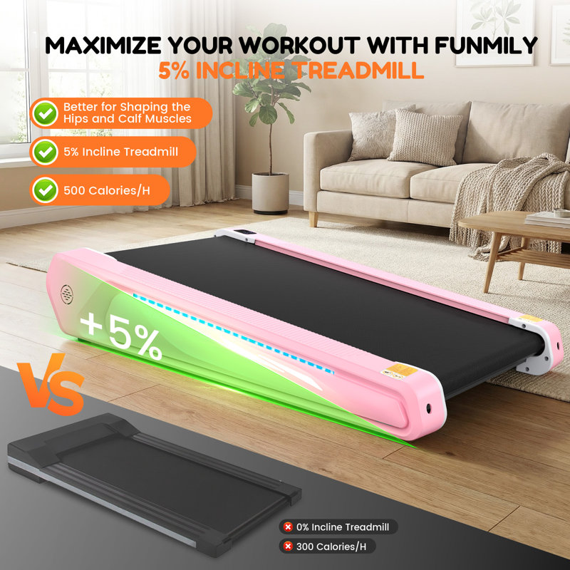 Tapis de marche 2,5 ch avec tapis inclinable à 5%, capacité de poids de 300 lb / télécommande / éclairage