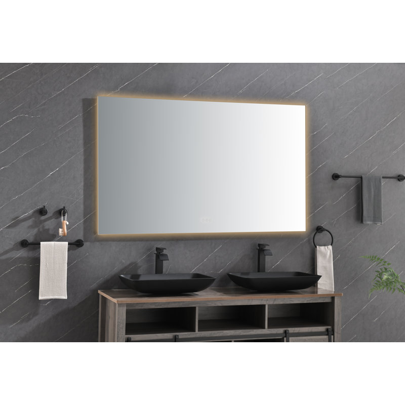 Miroir de salle de bain à DEL avec miroir rétro-éclairé et miroir mural, Métal industriel cendré, 60 po x 36 po