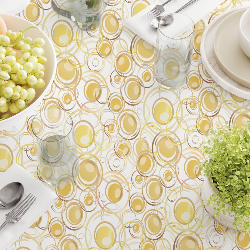 Rectangular Tablecloth, 100% Cotton, 60X104", Golden Dots, Gold/Yellow