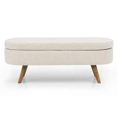 Banc de rangement rembourré en lin beige et brun de 44 po avec dessus rabattable