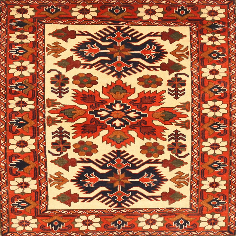 Tapis beige/rouge traditionnel Aluta, Carré 3 pi