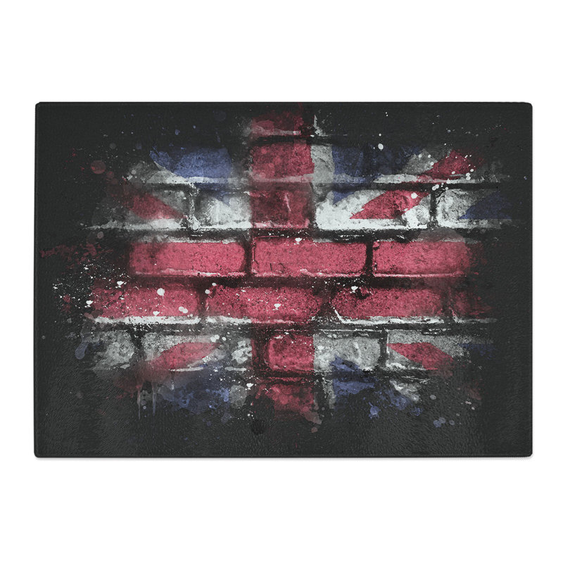 Tempered Glass Union Jack Brick Wall Graffiti Paint Splash Chopping Board, 28.5 cm x 39 cm