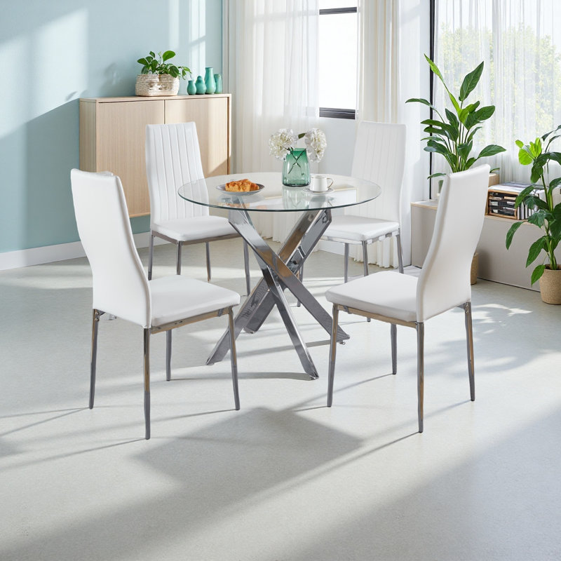 Ensemble de 4 chaises, Argent argent, Blanc
