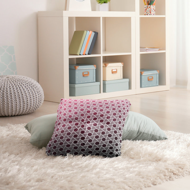 Coussin de plancher hexagonales et triangles, 26 po x 26 po, Noir / Rose