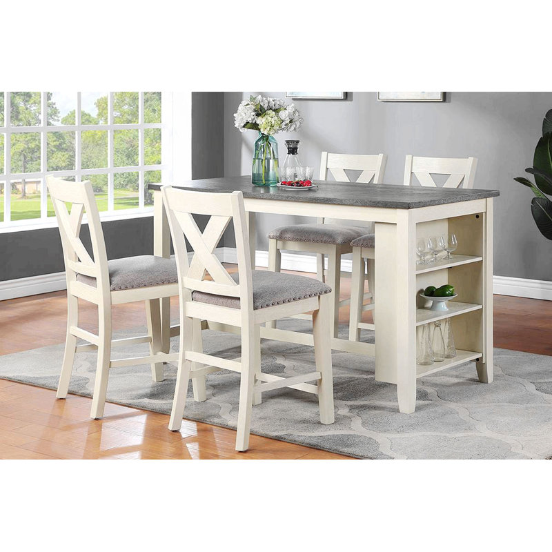 4 - Person Four Leg Dining Set, Off White