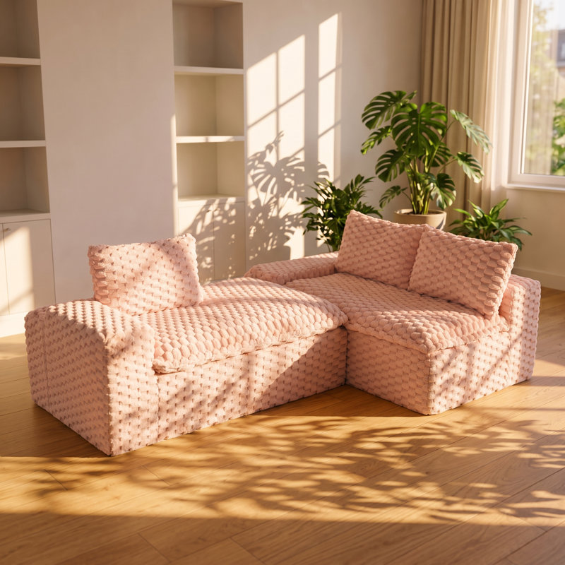 Canapé modulaire inclinable en velours l 95,7 po x P 60,24 po Turtle, Pink Boucle, Right Hand Facing
