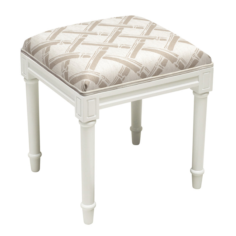 Tabouret de coiffeuse en bois massif, Blanc / gris