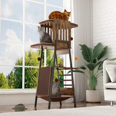 Arbre à chat moderne, tour à chat de 58 pouces pour grands chats, arbre à chat Maine Coon avec planche à gratter, grand perchoir, hamac et coussinets amovibles