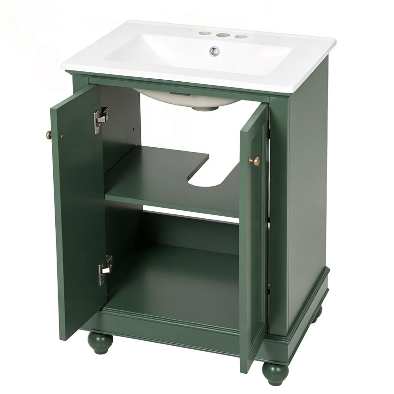 Meuble-lavabo moderne de 24 po avec rangement ajustable et tablette réglable, Green