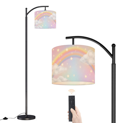Arc Floor Lamp with Adjustable Lampshade Pastel Rainbow Stars Soft Clouds Standing Lamp 3 Colour Temperatures Dimmable Tall Pole Lamp with Foot Switch for Bedroom