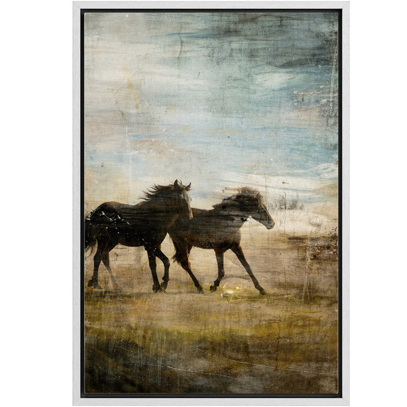«Wild Horses Runing Rustic Western Landscape», reproduction d'art sur toile encadrée dans la chambre principale, Blanc
