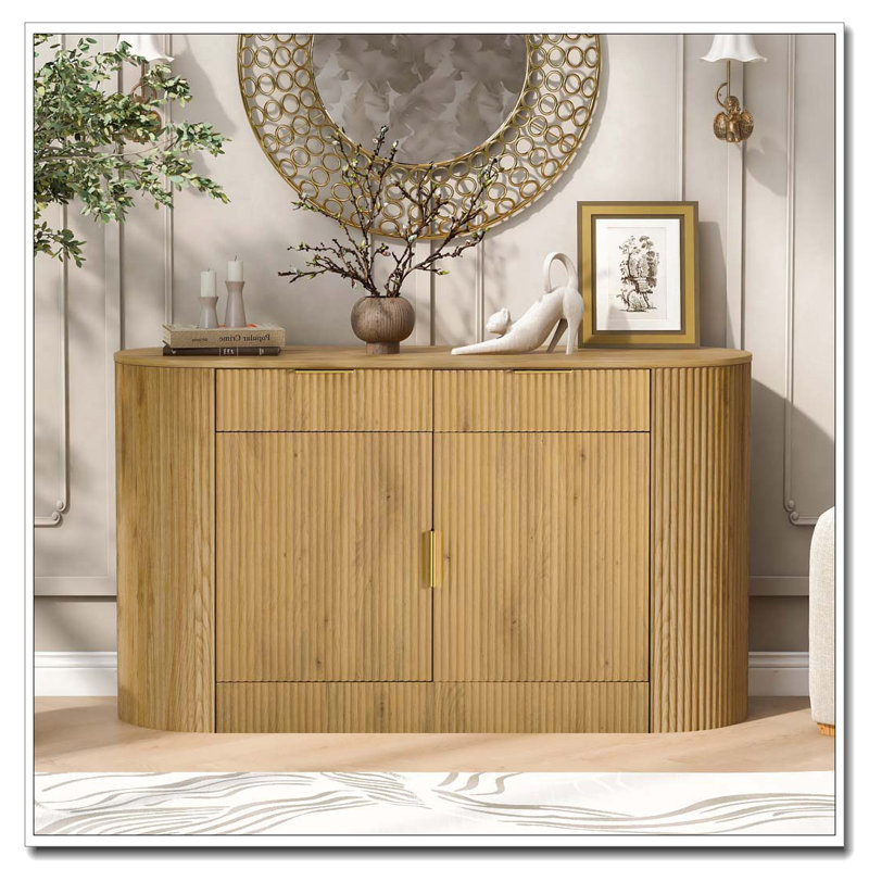 Armoire de rangement moderne 55,1 "avec 2 portes et 2 tiroirs, Naturel